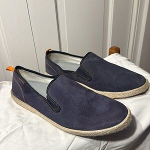 Hush Puppies Men's Navy Suede Slip-On Loafers WIDE with Jute trim